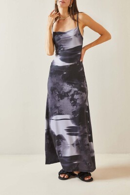 Antrasit Batik Desenli Askılı Maxi Elbise 5YXK6-48854-36 