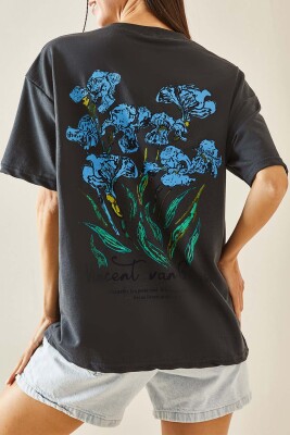 Antrasit Bisiklet Yaka Baskılı Oversize Tişört 5YXK1-48410-36 