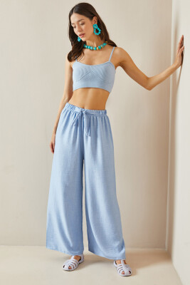 Bebe Mavisi Bol Paça Dokulu Pantolon 5YXK5-48651-55 - 2