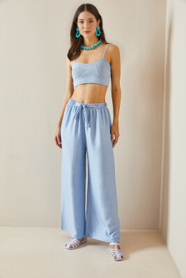 Bebe Mavisi Bol Paça Dokulu Pantolon 5YXK5-48651-55 - 3