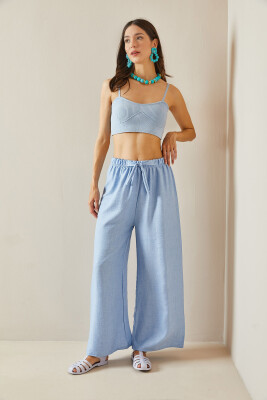 Bebe Mavisi Bol Paça Dokulu Pantolon 5YXK5-48651-55 - 4