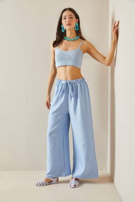 Bebe Mavisi Bol Paça Dokulu Pantolon 5YXK5-48651-55 - 6
