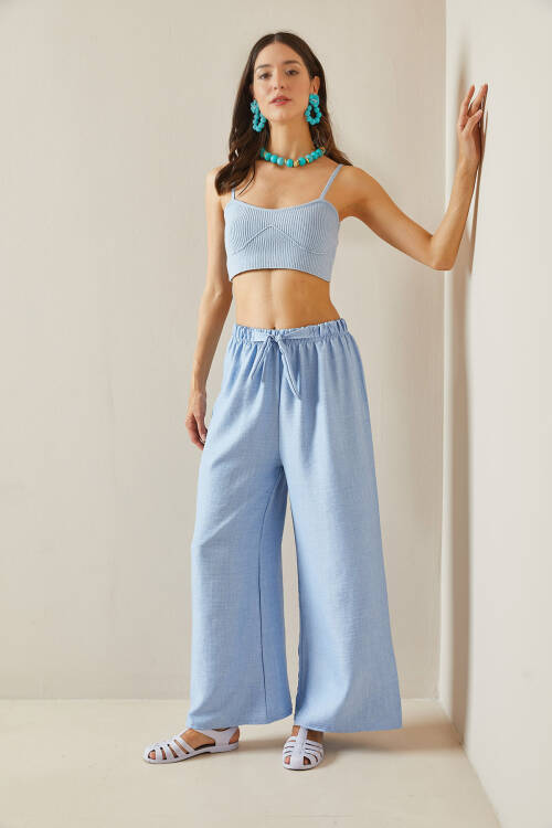 Bebe Mavisi Bol Paça Dokulu Pantolon 5YXK5-48651-55 - 6