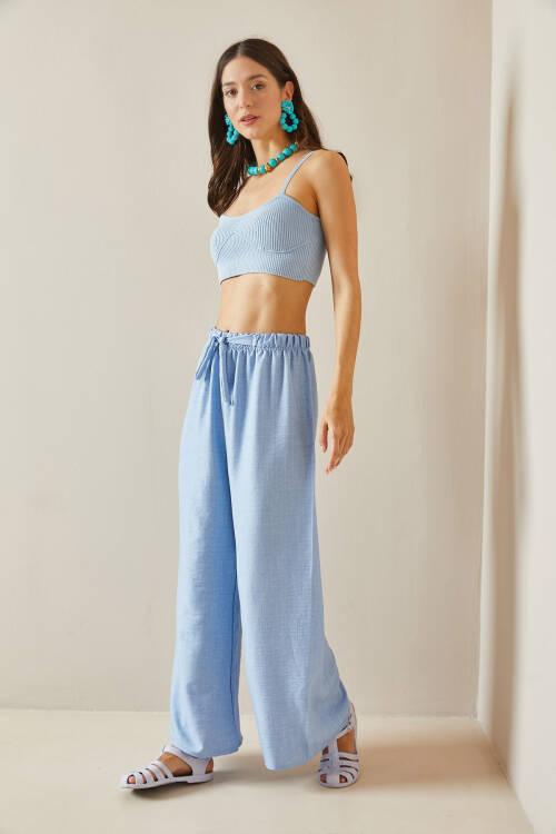 Bebe Mavisi Bol Paça Dokulu Pantolon 5YXK5-48651-55 - 7