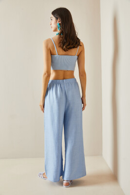Bebe Mavisi Bol Paça Dokulu Pantolon 5YXK5-48651-55 - 8