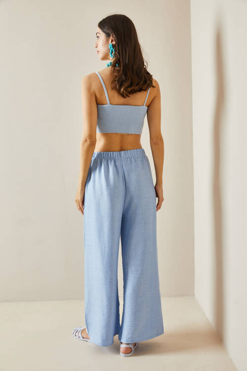Bebe Mavisi Bol Paça Dokulu Pantolon 5YXK5-48651-55 - 8
