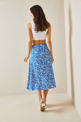 Bebe Mavisi Çiçek Desenli & Düğmeli Midi Etek 5YXK7-48560-55 - 7