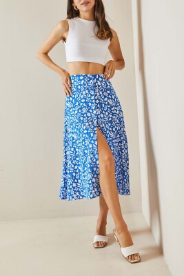 Bebe Mavisi Çiçek Desenli & Düğmeli Midi Etek 5YXK7-48560-55 