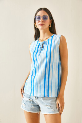 Bebe Mavisi Kalın Askılı Çizgili Bluz 5YXK2-48453-55 - 3