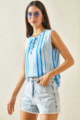 Bebe Mavisi Kalın Askılı Çizgili Bluz 5YXK2-48453-55 - 5