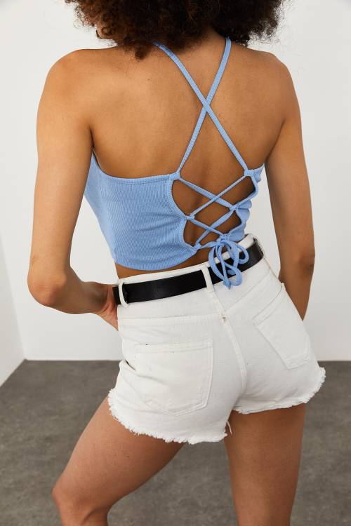 Bebe Mavisi Sırt Detaylı Fitilli Bluz 2YXK2-46107-55 - 6