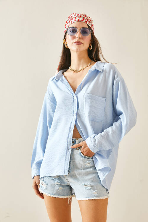 Bebe Mavisi Tek Cepli Dokulu Salaş Gömlek 5YXK2-48475-55 - 3