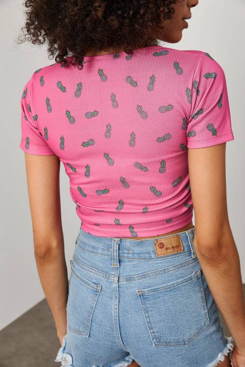 Bebe Pembesi Ananas Desenli Büzgü Detaylı Crop 2KXK2-45700-57 - 4