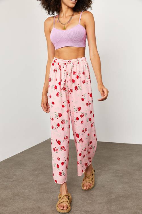 Bebe Pembesi Beli Lastikli Çiçekli Pantolon 2KXK5-45691-57 - 2