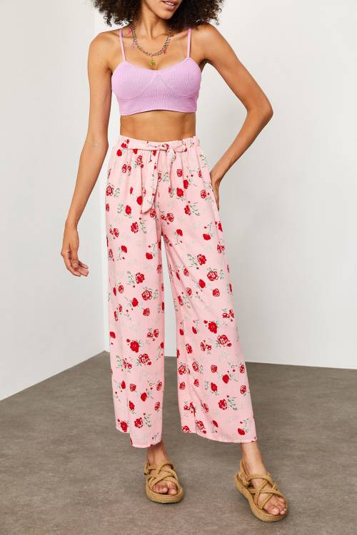Bebe Pembesi Beli Lastikli Çiçekli Pantolon 2KXK5-45691-57 - 4