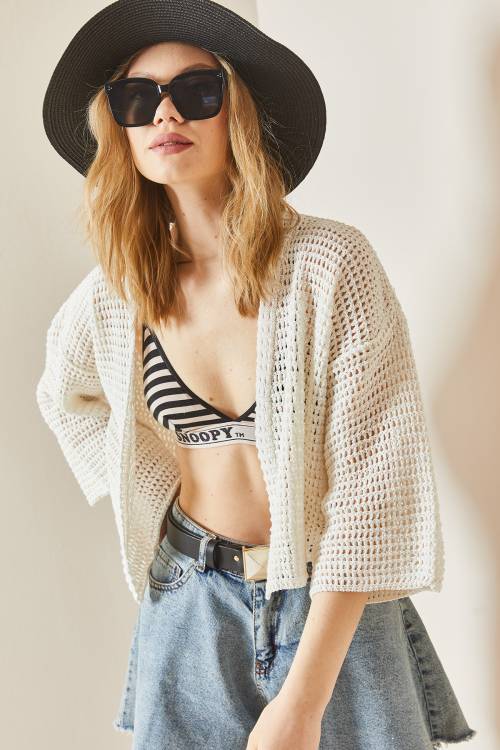 Bej Ajurlu Crop Kimono 3YXK4-47024-25 - 6