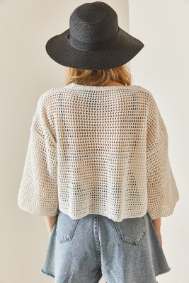 Bej Ajurlu Crop Kimono 3YXK4-47024-25 - 7