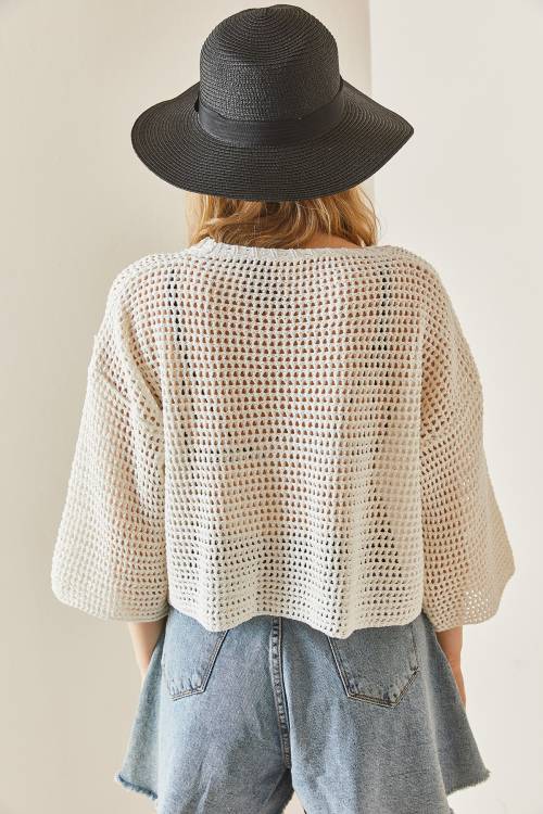 Bej Ajurlu Crop Kimono 3YXK4-47024-25 - 7