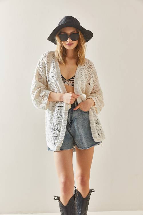 Bej Ajurlu Delikli Salaş Kimono 3YXK4-47022-25 - 2