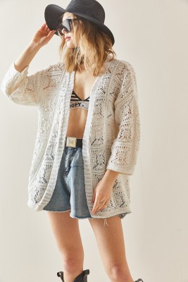 Bej Ajurlu Delikli Salaş Kimono 3YXK4-47022-25 - 3