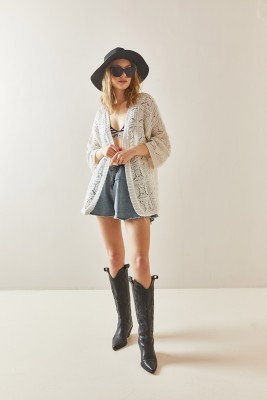 Bej Ajurlu Delikli Salaş Kimono 3YXK4-47022-25 - 4