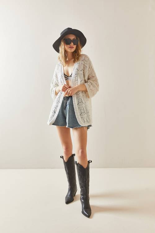 Bej Ajurlu Delikli Salaş Kimono 3YXK4-47022-25 - 4