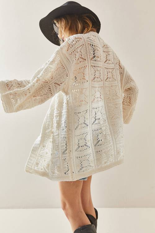 Bej Ajurlu Delikli Salaş Kimono 3YXK4-47022-25 - 6