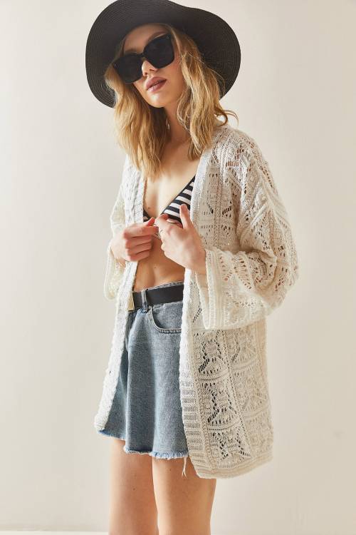 Bej Ajurlu Delikli Salaş Kimono 3YXK4-47022-25 - 7