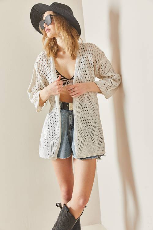 Bej Ajurlu Delikli Salaş Kimono 3YXK4-47023-25 - 2