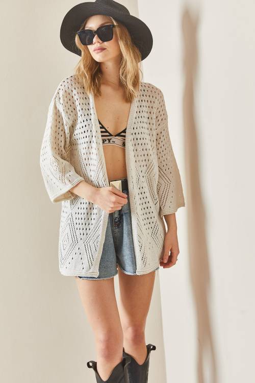 Bej Ajurlu Delikli Salaş Kimono 3YXK4-47023-25 - 3