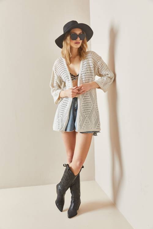 Bej Ajurlu Delikli Salaş Kimono 3YXK4-47023-25 - 4