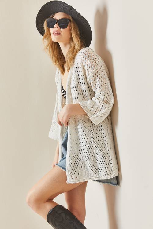 Bej Ajurlu Delikli Salaş Kimono 3YXK4-47023-25 - 5