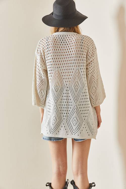 Bej Ajurlu Delikli Salaş Kimono 3YXK4-47023-25 - 7