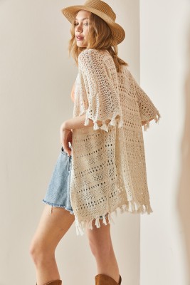 Bej Ajurlu Salaş Kimono 3YXK4-47019-25 - XHAN
