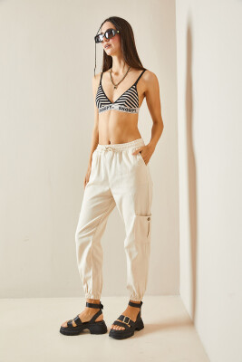 Bej Beli Lastikli Çift Cepli Jogger Keten Pantolon 5YXK5-48442-25 - 6