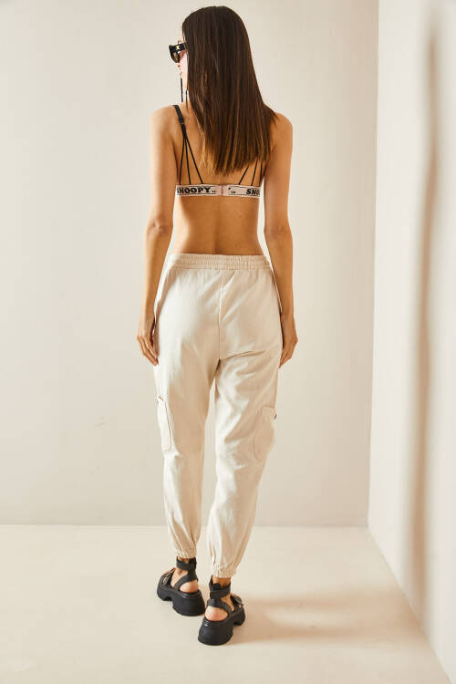 Bej Beli Lastikli Çift Cepli Jogger Keten Pantolon 5YXK5-48442-25 - 9