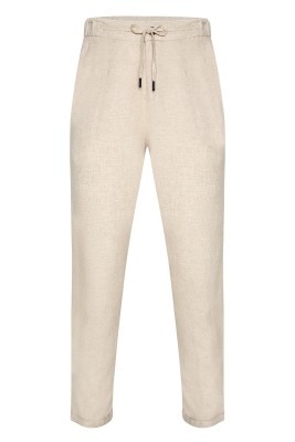 Bej Beli Lastikli Salaş Keten Pantolon 2YXE5-45931-25 