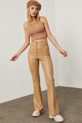 Bej Deri İspanyol Paça Pantolon 2KXK5-45581-25 - 4