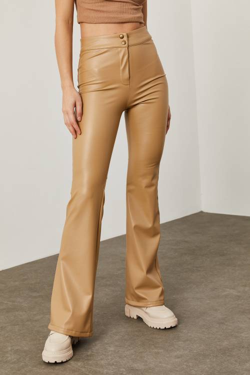 Bej Deri İspanyol Paça Pantolon 2KXK5-45581-25 - 5