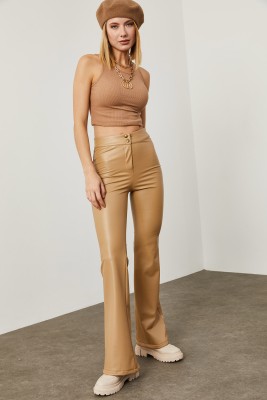 Bej Deri İspanyol Paça Pantolon 2KXK5-45581-25 - 6