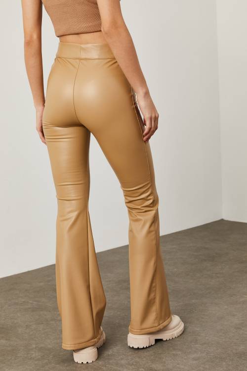 Bej Deri İspanyol Paça Pantolon 2KXK5-45581-25 - 8