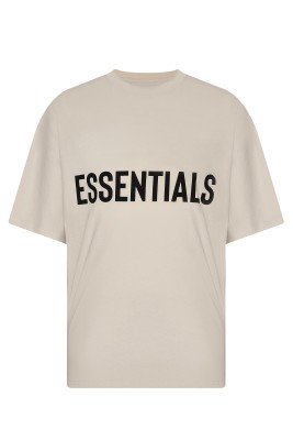 XHAN - Bej Essentials Basklı Oversize T-Shirt 2YXE2-45975-25