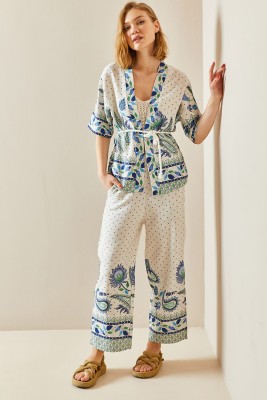 XHAN - Bej Etnik Desenli Kimono Takım 3YXK8-47309-25