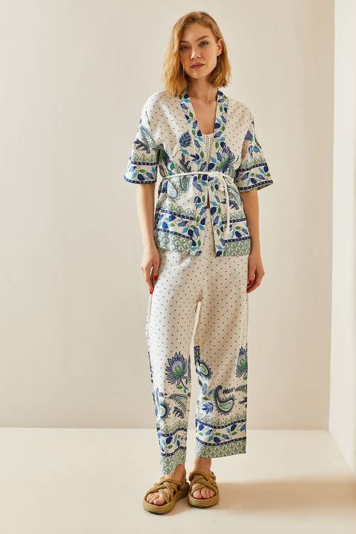 Bej Etnik Desenli Kimono Takım 3YXK8-47309-25 - 4