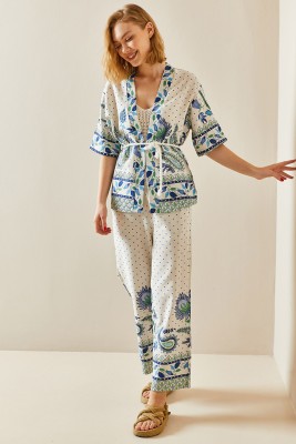 Bej Etnik Desenli Kimono Takım 3YXK8-47309-25 - 5