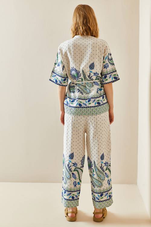 Bej Etnik Desenli Kimono Takım 3YXK8-47309-25 - 6