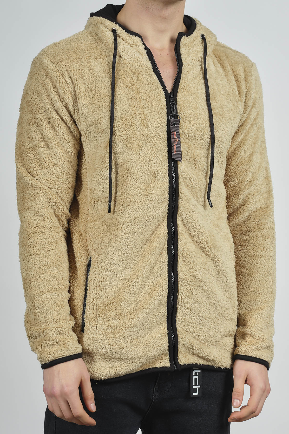 Bej Fermuarlı Kapüşonlu Peluş Sweat 1KXE8-44271-25 