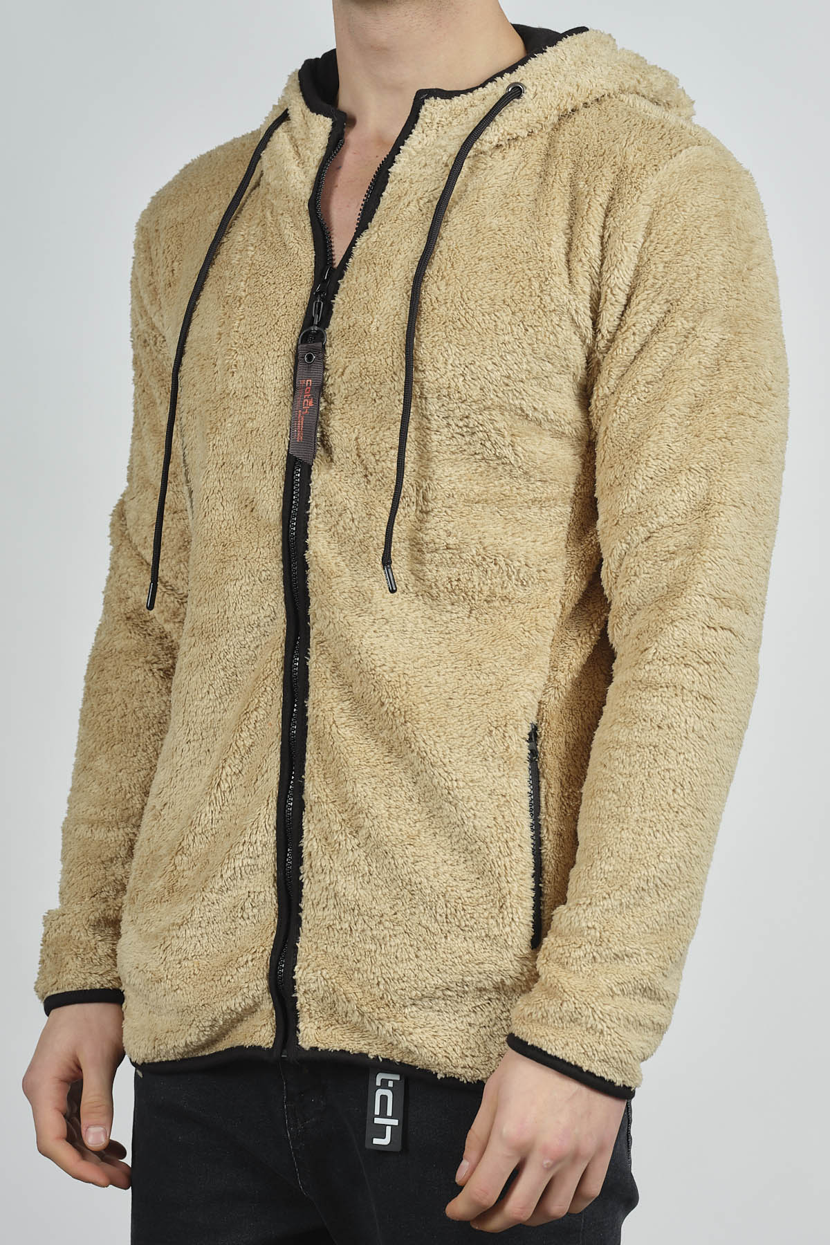 Bej Fermuarlı Kapüşonlu Peluş Sweat 1KXE8-44271-25 - 2