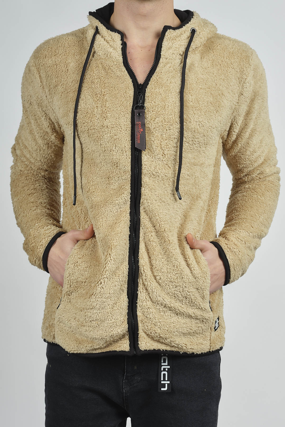 Bej Fermuarlı Kapüşonlu Peluş Sweat 1KXE8-44271-25 - 3