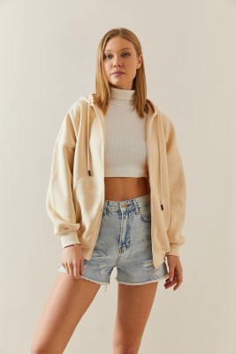 Bej Fermuarlı Kapüşonlü Sweatshirt 4KXK8-47606-25 - 3